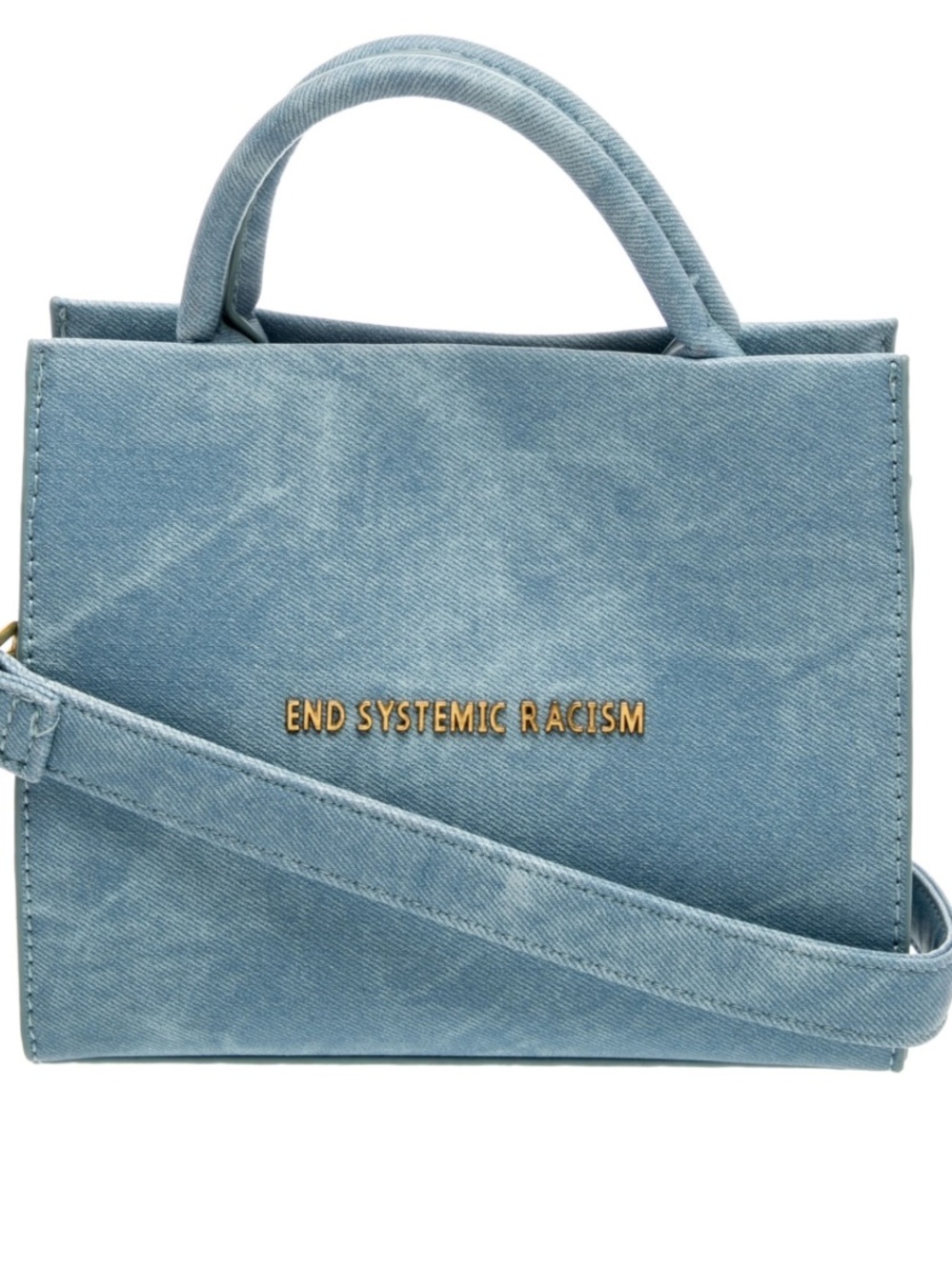 Brandon Blackwood ESR End Systemic Racism Blue Waxed Denim Tote/Crossbody Bag.